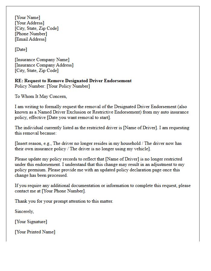 Designated Driver Endorsement Removal Letter