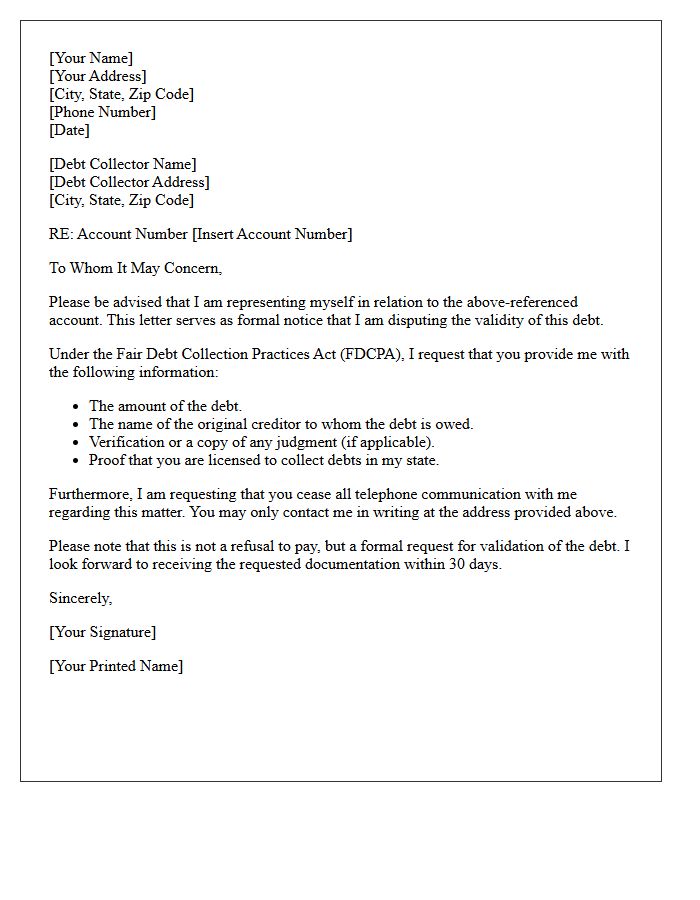 Initial Letter of Representation to Debt Collection Agency