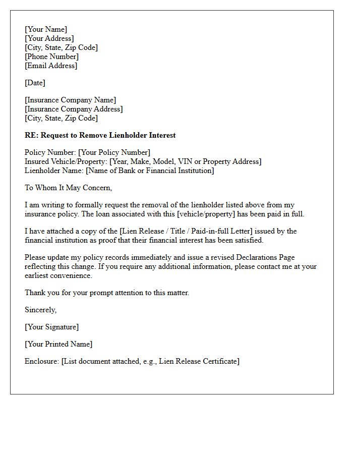 Lienholder Interest Endorsement Removal Letter