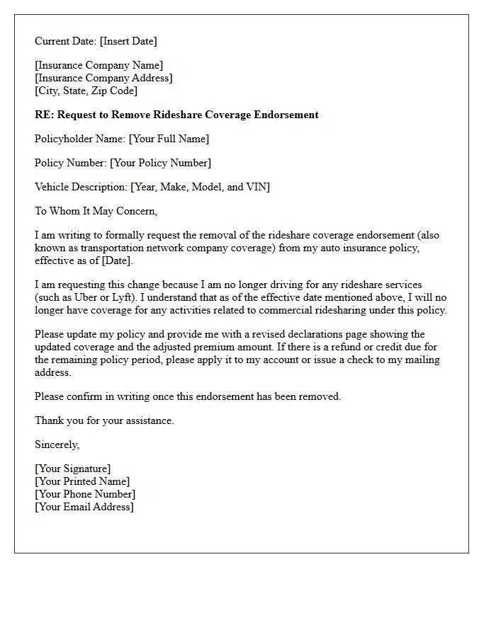 Rideshare Coverage Endorsement Removal Letter