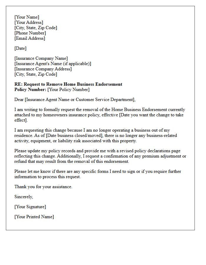 Home Business Endorsement Removal Letter