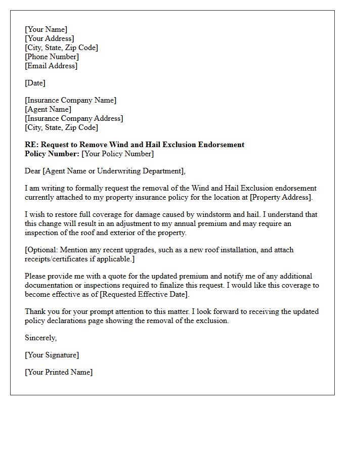 Wind And Hail Exclusion Endorsement Removal Letter
