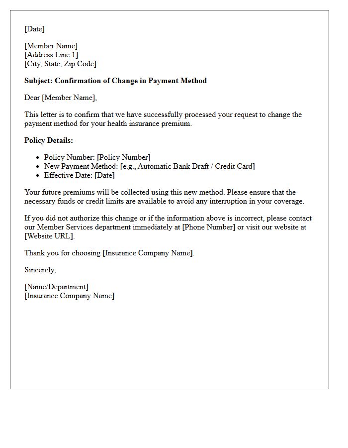 Health Insurance Change of Payment Method Confirmation Letter