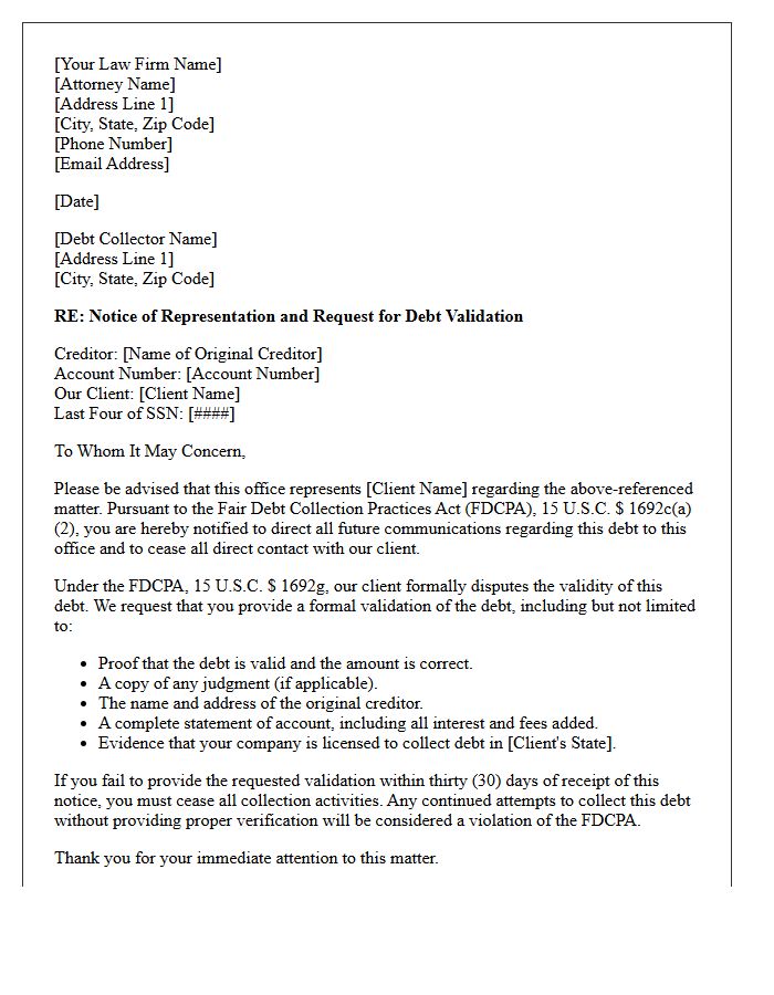 Debt Validation Request Letter of Representation