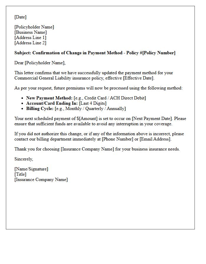 Commercial Liability Change of Payment Method Confirmation Letter