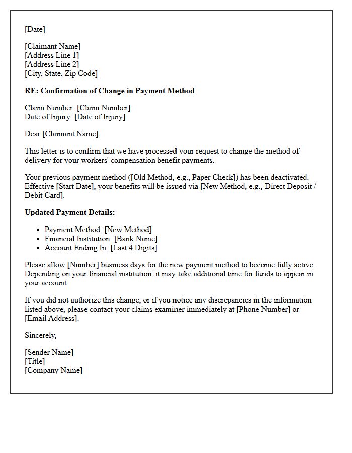Workers Compensation Change of Payment Method Confirmation Letter
