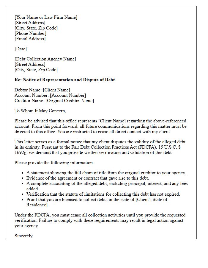 Letter of Representation Disputing Debt Validity