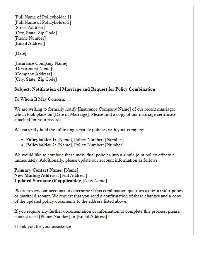 Marriage Confirmation and Policy Combination Letter
