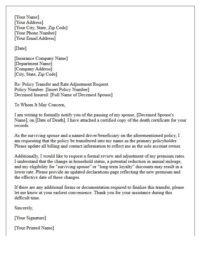 Surviving Spouse Policy Transfer and Rate Adjustment Letter
