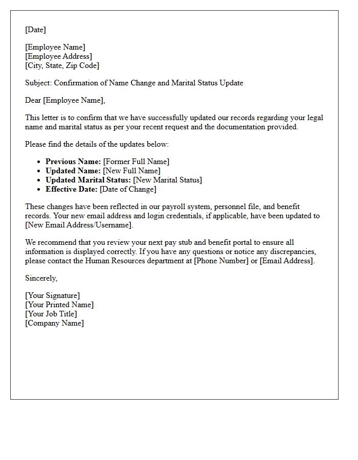 Name Change and Marital Status Update Confirmation Letter
