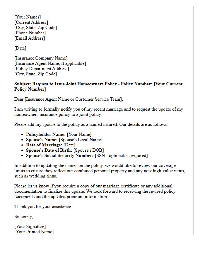 Joint Homeowners Policy Issuance Upon Marriage Letter