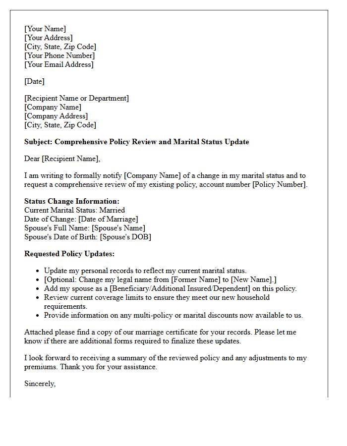 Comprehensive Policy Review and Marital Status Update Letter