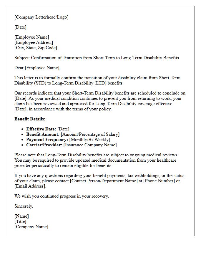 Temporary Disability to Long-Term Disability Policy Conversion Confirmation Letter