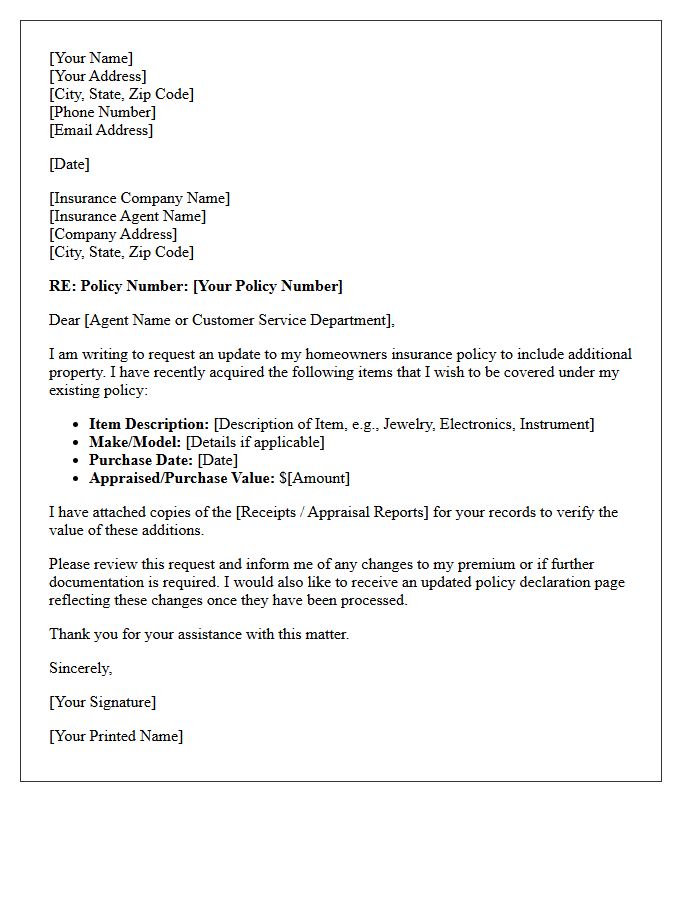 Property Addition to Homeowners Policy Letter