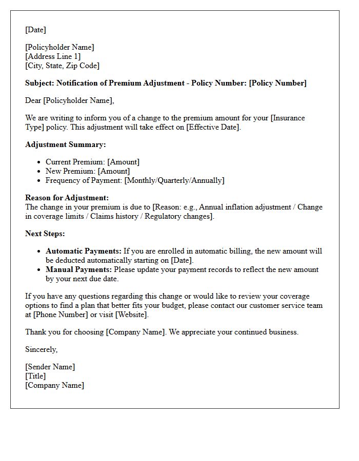 Premium Adjustment Notification Letter
