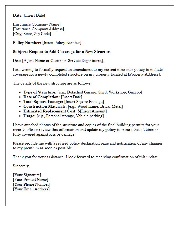 New Structure Coverage Addition Letter