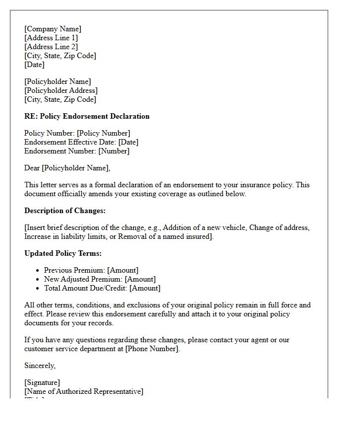 Policy Endorsement Declaration Letter