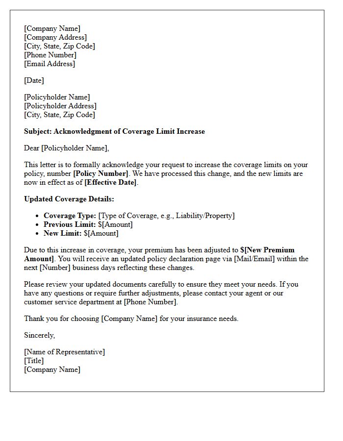 Coverage Limit Increase Acknowledgment Letter