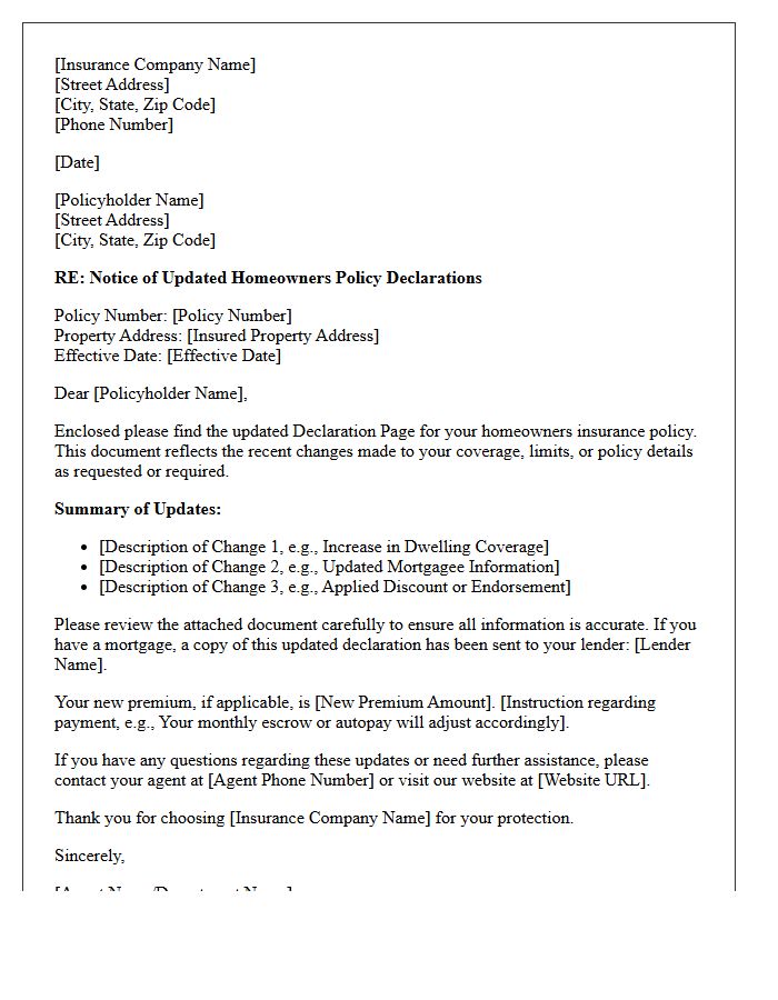 Updated Homeowners Policy Declaration Letter