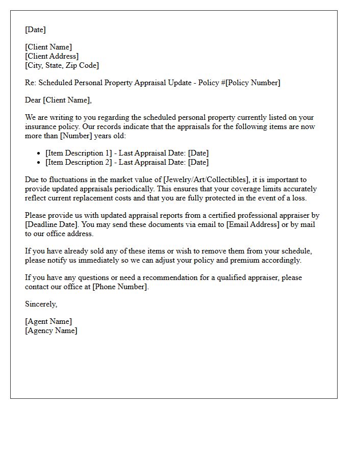 Scheduled Personal Property Appraisal Update Letter