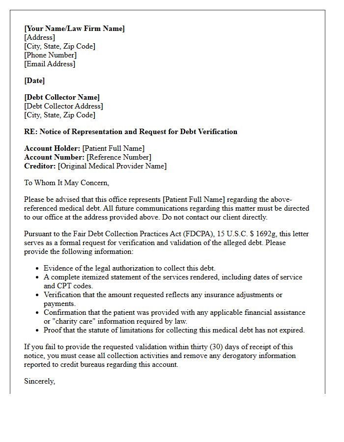 Medical Debt Verification Letter of Representation