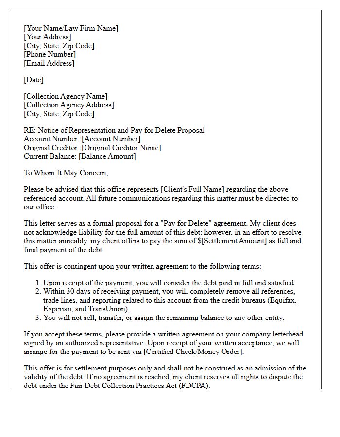 Pay for Delete Agreement Letter of Representation