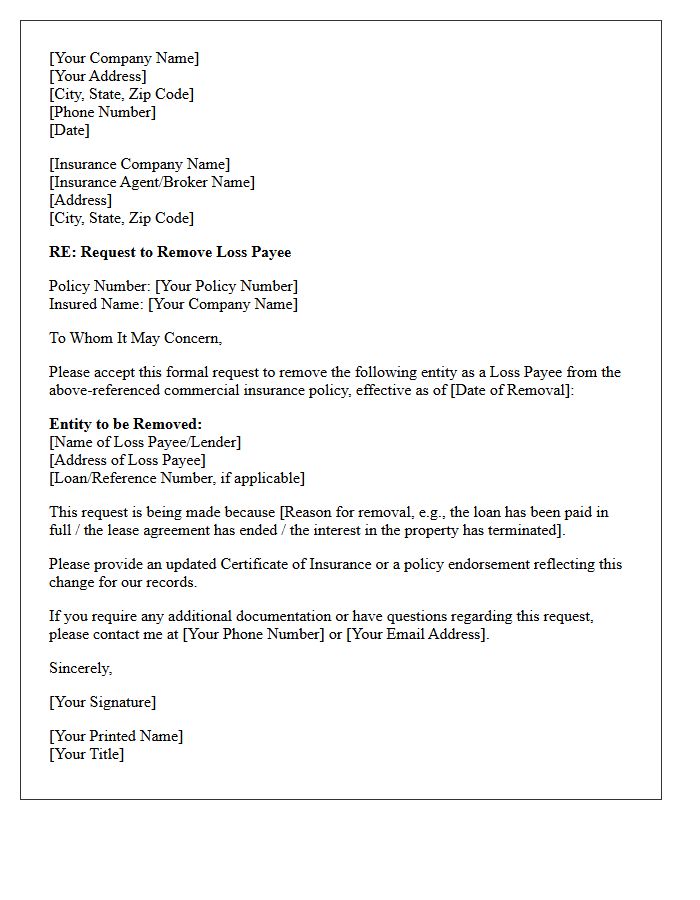 Commercial Policy Loss Payee Removal Letter