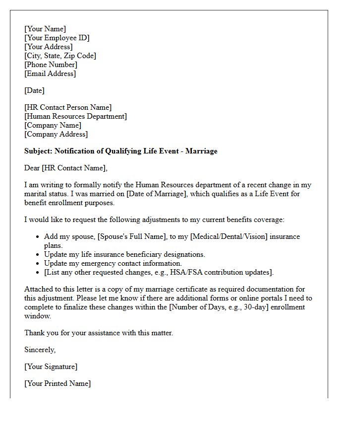 Marriage Life Event Coverage Adjustment Letter