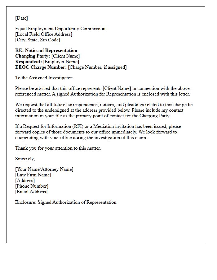 Initial Letter of Representation to the Equal Employment Opportunity Commission