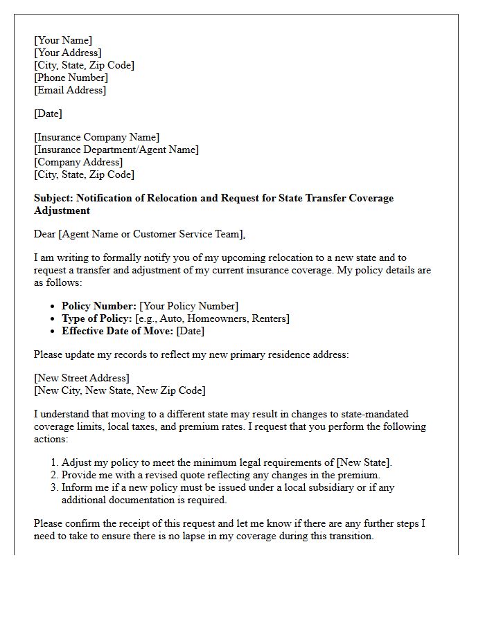Relocation State Transfer Coverage Adjustment Letter