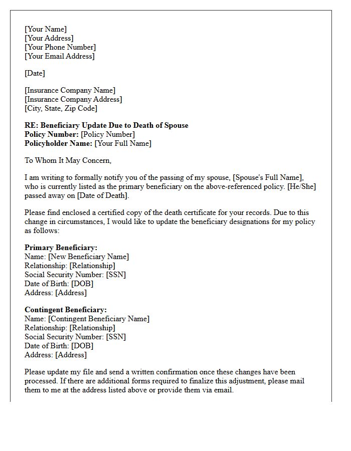 Spouse Deceased Policy Beneficiary Adjustment Letter