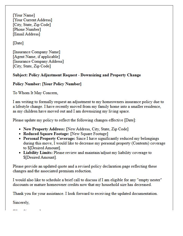 Empty Nest Downsizing Coverage Adjustment Letter