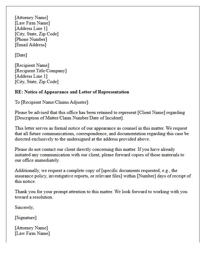 Letter of Representation and Notice of Appearance as Counsel