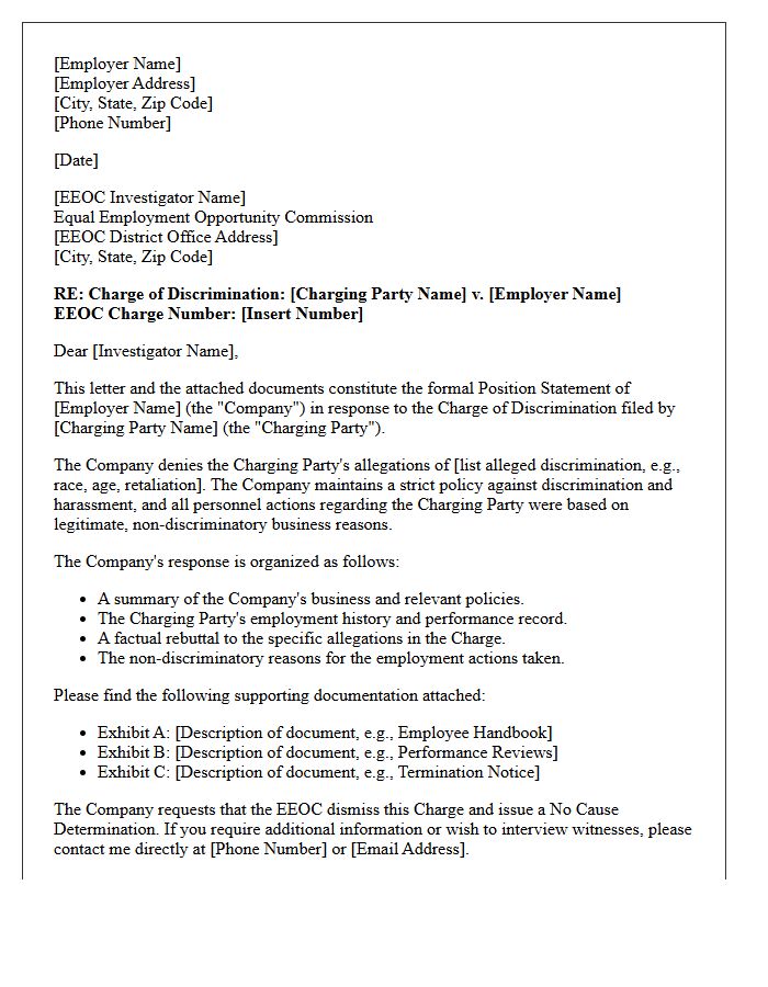 Letter Submitting Formal Employer Position Statement to the EEOC