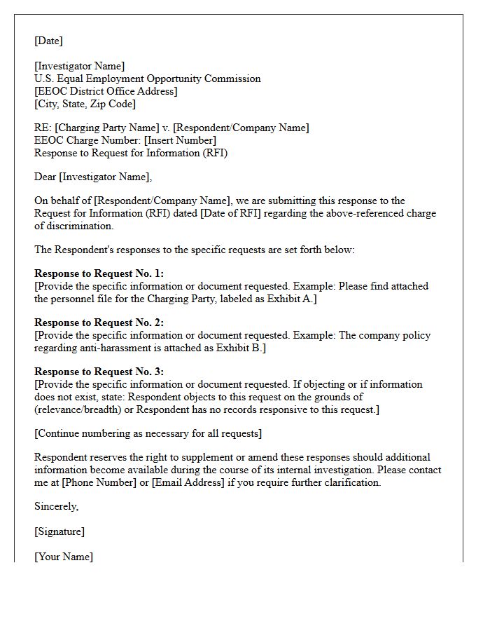 Letter Replying to EEOC Request for Information and Documents