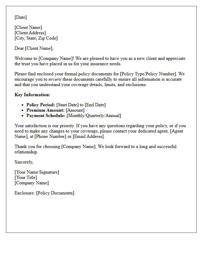 Standard New Client Welcome and Policy Delivery Letter