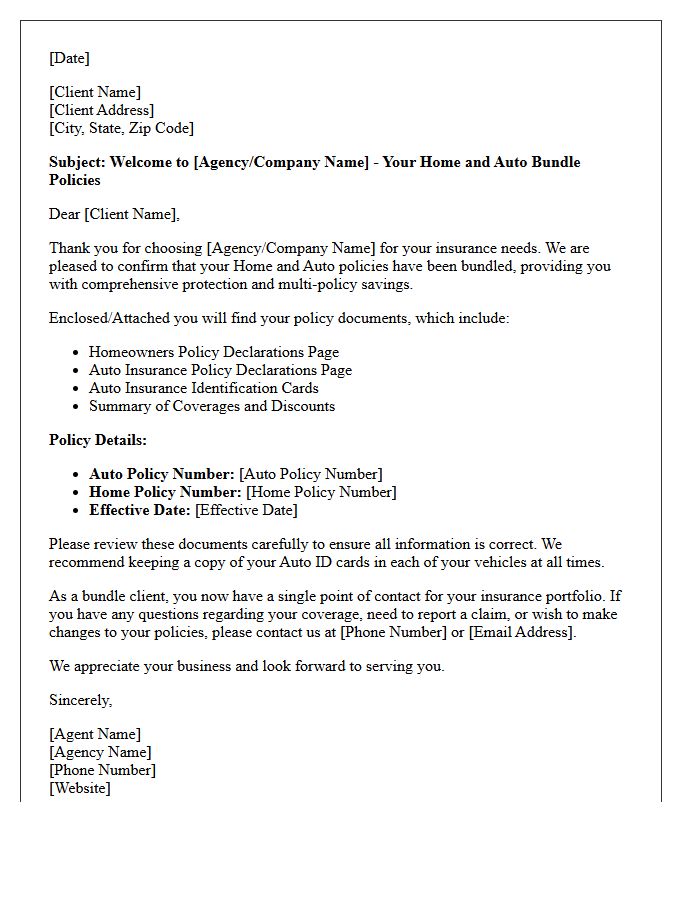 Home and Auto Bundle Welcome and Policy Delivery Letter