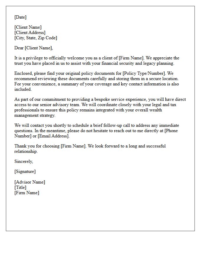 High Net Worth Client Welcome and Policy Delivery Letter