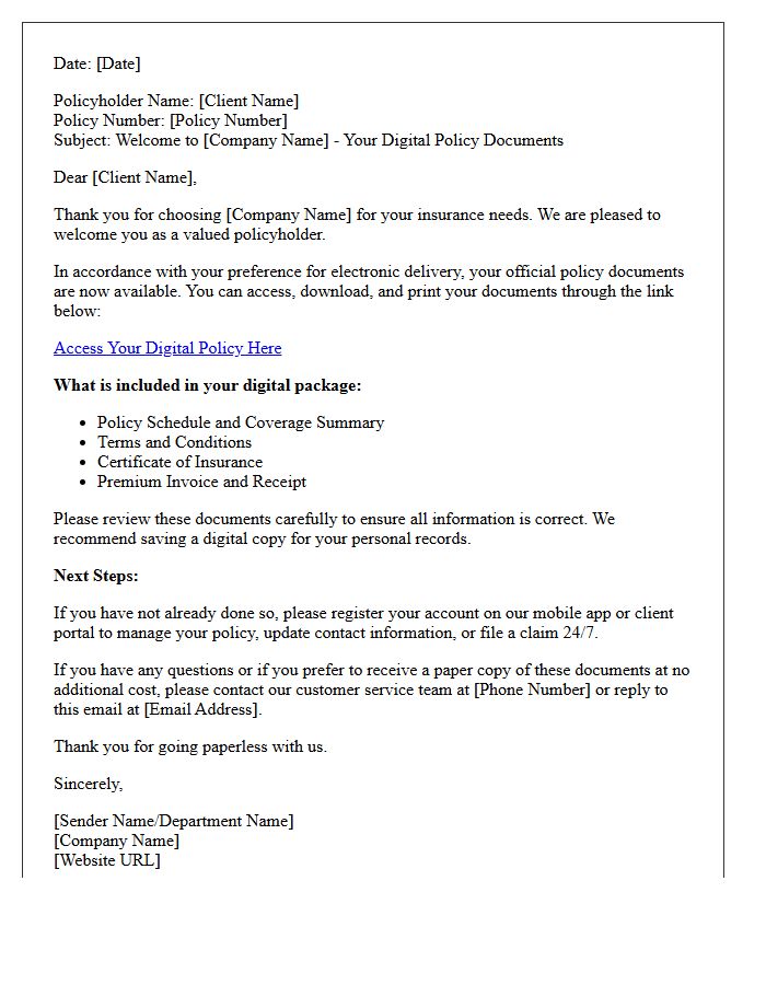 Digital Electronic Policy Welcome and Policy Delivery Letter