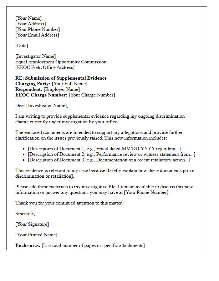 Letter Submitting Supplemental Evidence for Ongoing EEOC Investigation