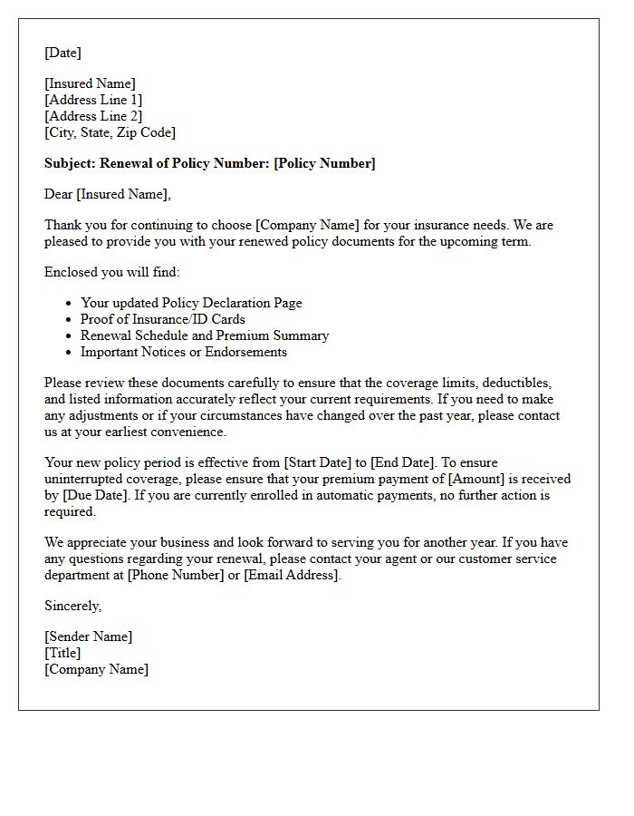Standard Annual Renewal Policy Delivery Letter