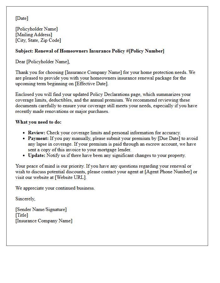 Homeowners Insurance Annual Renewal Policy Delivery Letter