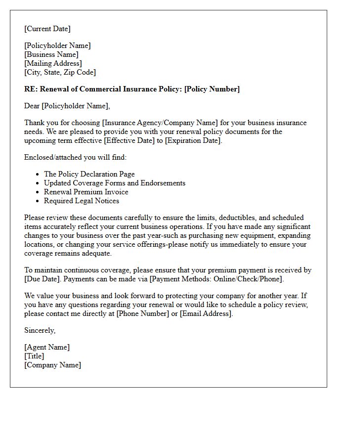 Commercial Business Annual Renewal Policy Delivery Letter