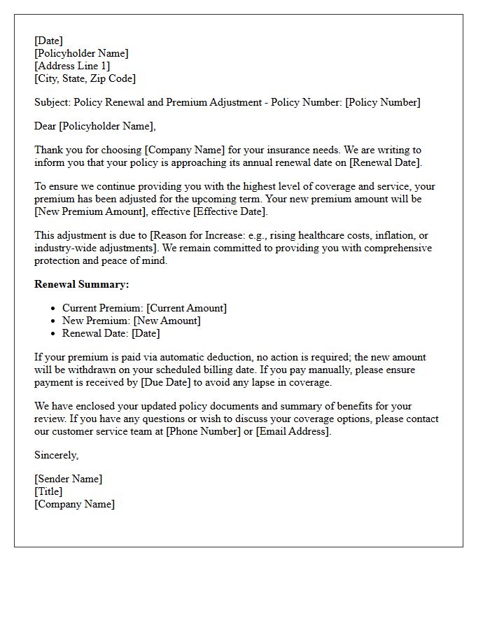 Premium Increase Annual Renewal Policy Delivery Letter