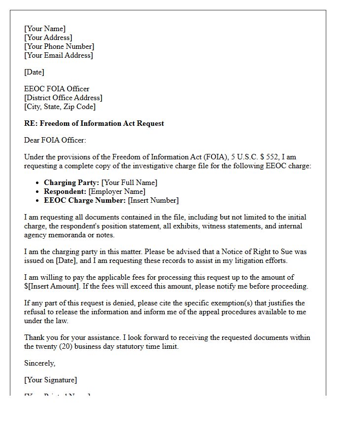 Letter Requesting Copy of EEOC Charge File Under FOIA