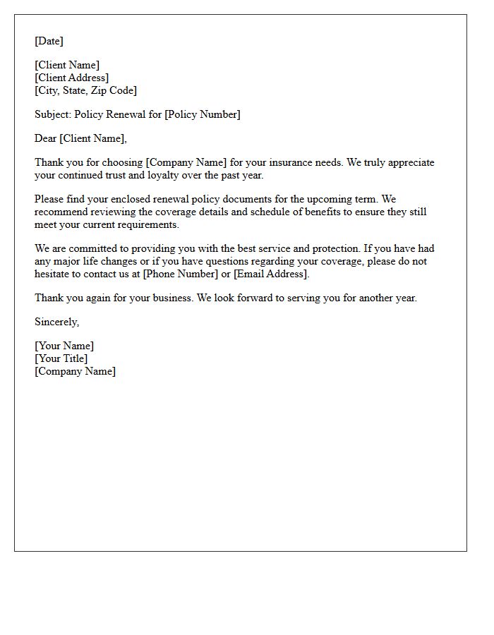 Client Appreciation Annual Renewal Policy Delivery Letter
