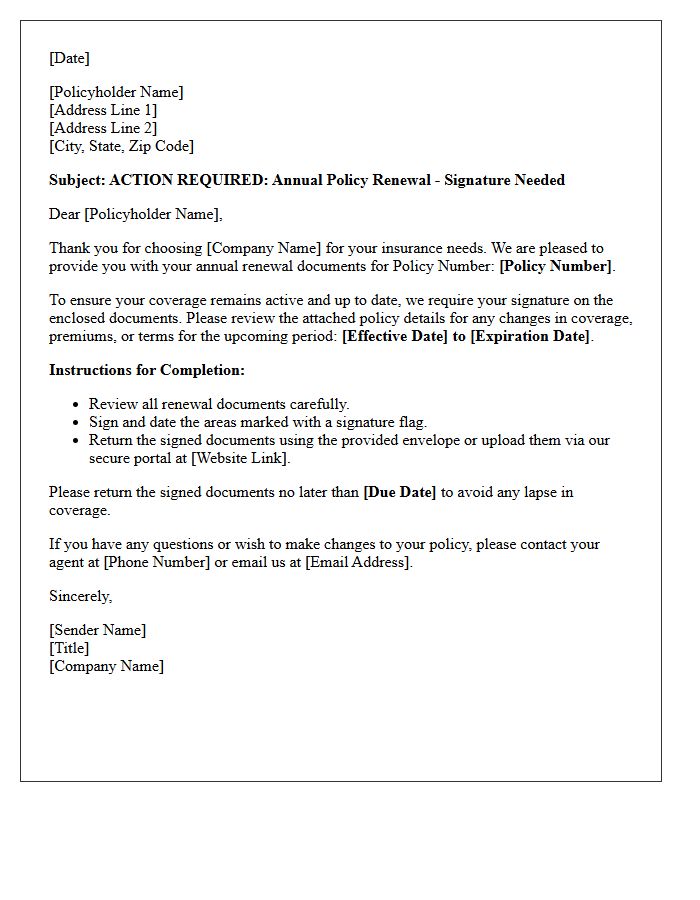 Signature Required Annual Renewal Policy Delivery Letter