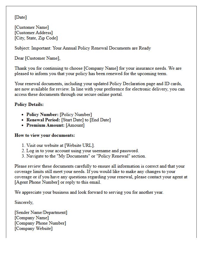 Electronic Annual Renewal Policy Delivery Letter
