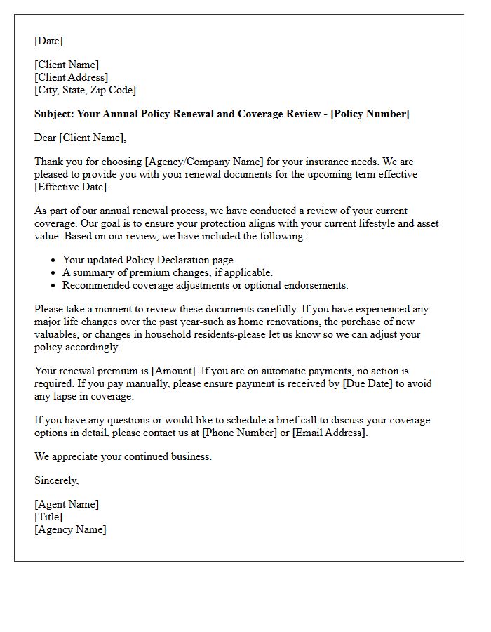 Coverage Review Annual Renewal Policy Delivery Letter