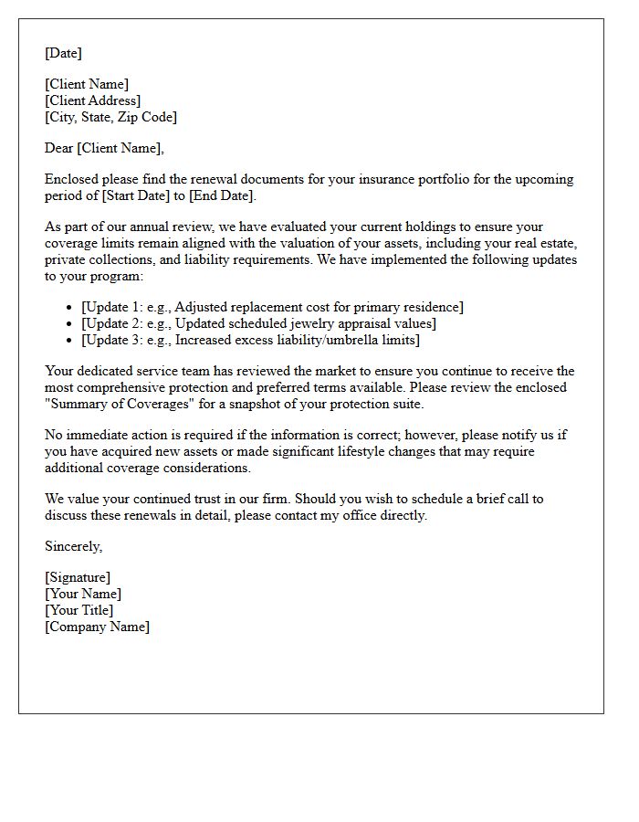 High Net Worth Client Annual Renewal Policy Delivery Letter